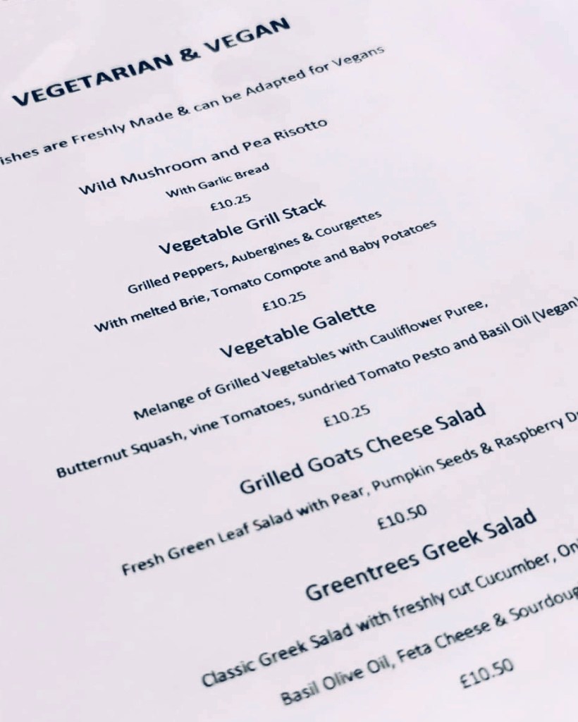 Vegetarian food at The New Greentrees Aberdeen